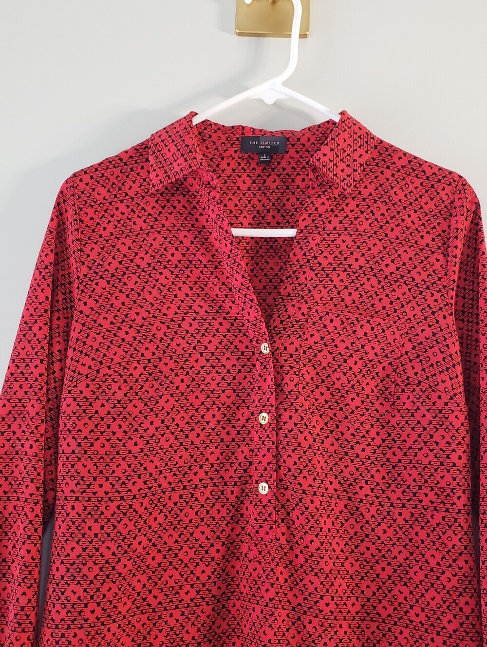 The Limited Ashton Shirtdress Small Red Black Geometric Print Roll Tab Sleeves - Picture 2 of 16